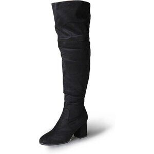 J.Adams Black Vegan Suede Over The Knee Trendy Low Block Heel Thigh High Boots